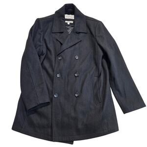 Joseph Abboud Men's Double Breasted Black Wool Blend Peacoat Insulated Size L